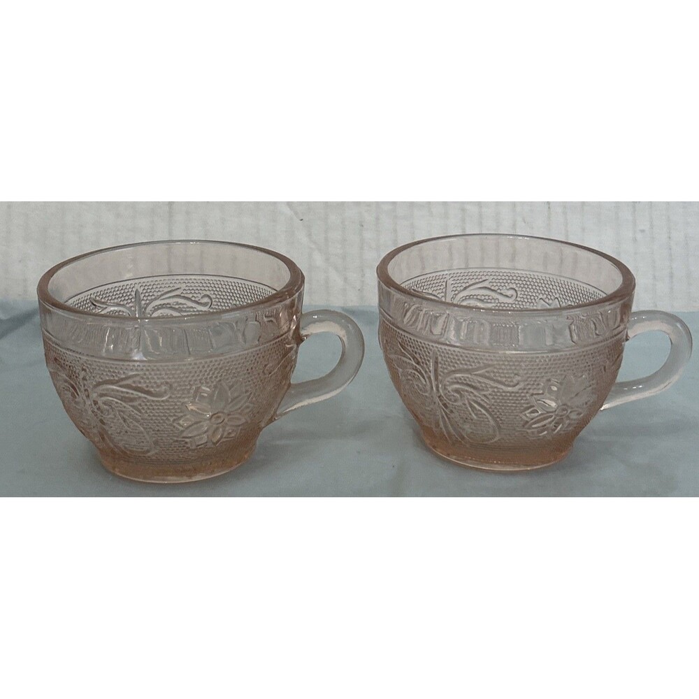 2 Tiara Exclusives Indiana Glass Pink Coffee, Teacups Sandwich Glass